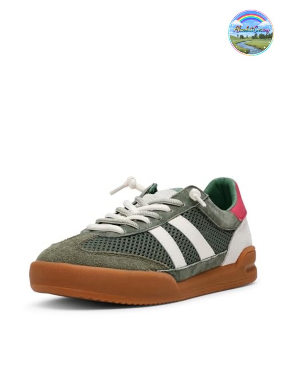 Suede & Mesh Lace-Up Round Toe Sneakers Comfortable Low Top 1 Inch Heel